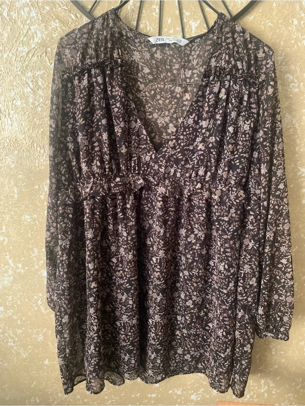 Zara Black and Beige Floral Mini Dress